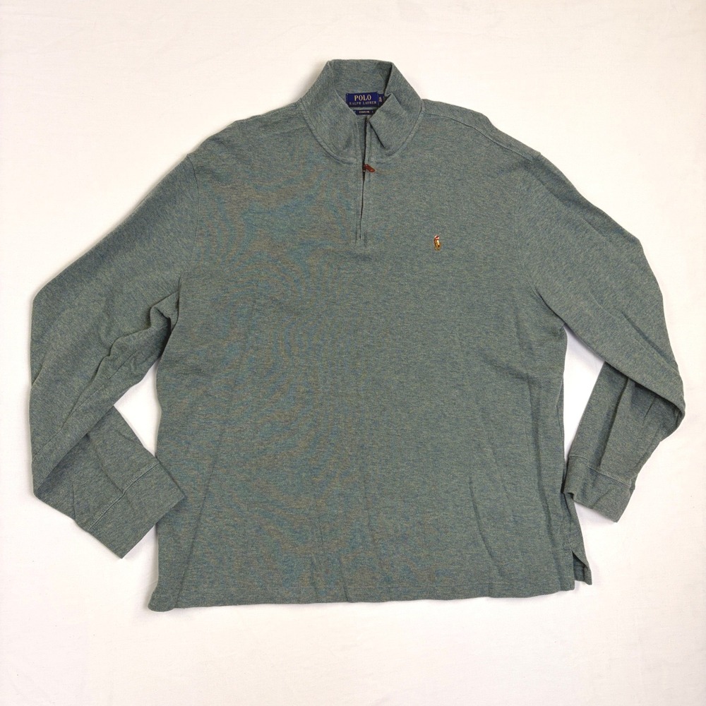 Polo Ralph Lauren Mens XL Estate Rib 1/4 Quarter Zip‎ Pullover Heather Green